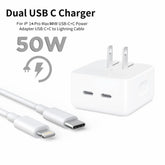 IPHONE 14 Pro 2 Pin (US PIN) 50W USB-C+C POWER Adapter With USB-C TO LIGHTINING CABLE