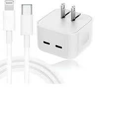 IPHONE 14 Pro 2 Pin (US PIN) 50W USB-C+C POWER Adapter With USB-C TO LIGHTINING CABLE