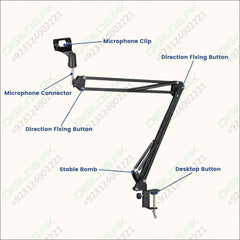 SYGA 35 METAL CANTILEVER MICROPHONE DESKTOP UNIVERSAL CAPACITOR WHEAT STAND (BLACK)