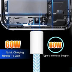 IPHONE PD 60W FAST CHARGING NYLON TYPE-C TO C CABLE FOR IPHONE 15 PRO MAX (1M)