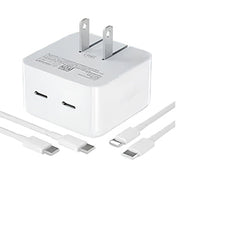IPHONE 14 Pro 2 Pin (US PIN) 50W USB-C+C POWER Adapter With USB-C TO LIGHTINING CABLE