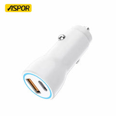 ASPOR A910 FAST CAR CHARGER QC 3.0 DUAL ALUMINUM METAL 38W PD PORTABLE