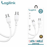 LOGILINK TYPE C TO TYPE C NYLON FAST CHARGING DATA CABLE WITH LIGHT 1M (1 YEAR WARRANTY WHITE)