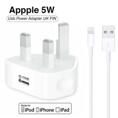 Iphone Usb 5W Power Adaptor UK Pin With Lightning to Usb Cable