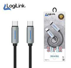 LOGILINK TYPE C TO TYPE C NYLON FAST CHARGING DATA CABLE WITH LIGH1M (1 YEAR WARRANTY) BLACK