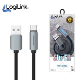 LOGILINK USB TO TYPE C NYLON FAST CHARGING DATA CABLE WITH LIGHT 1M (1 YEAR WARRANTY) BLACK