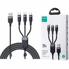 JOYROOM S-1T3018A18 Multi-Use 3.5A USB-A to Lightning+Type-C+Micro 3-in-1 Data Cable1 2m-Black