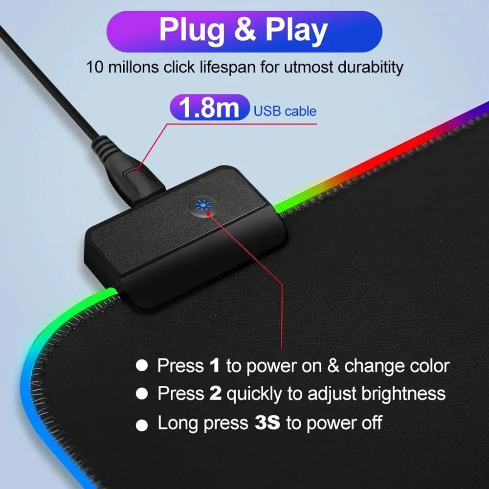 Rgb Gaming Mouse Pad Large (800×300×4mm) Led Mousepad With Non-Slip Rubber Base Soft Pad