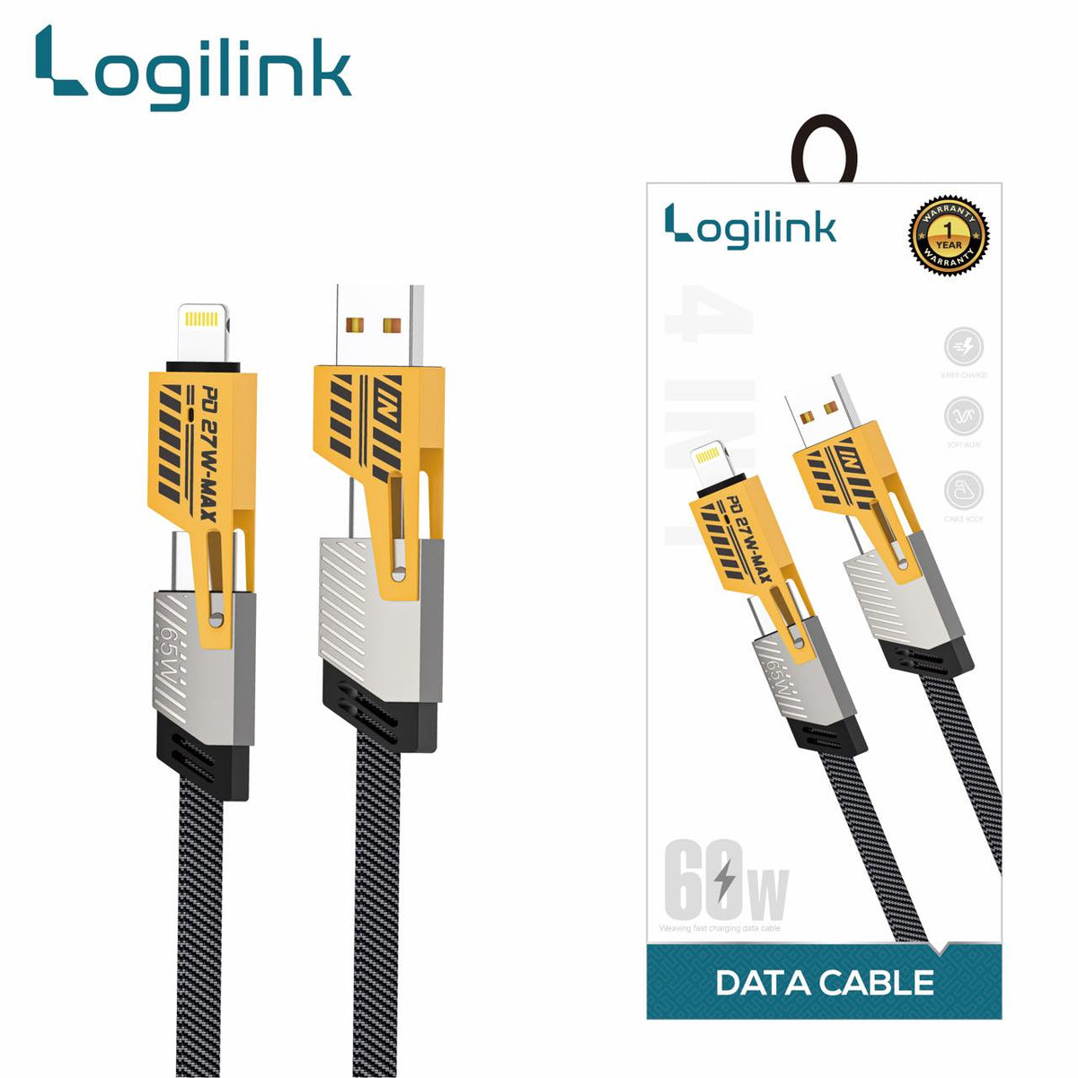 4 IN 1 MULTI USB PD CHARGING CABLE (TYPE-C TO C, C TO LIGHTNING, USB TO C, USB TO LIGHTNING)