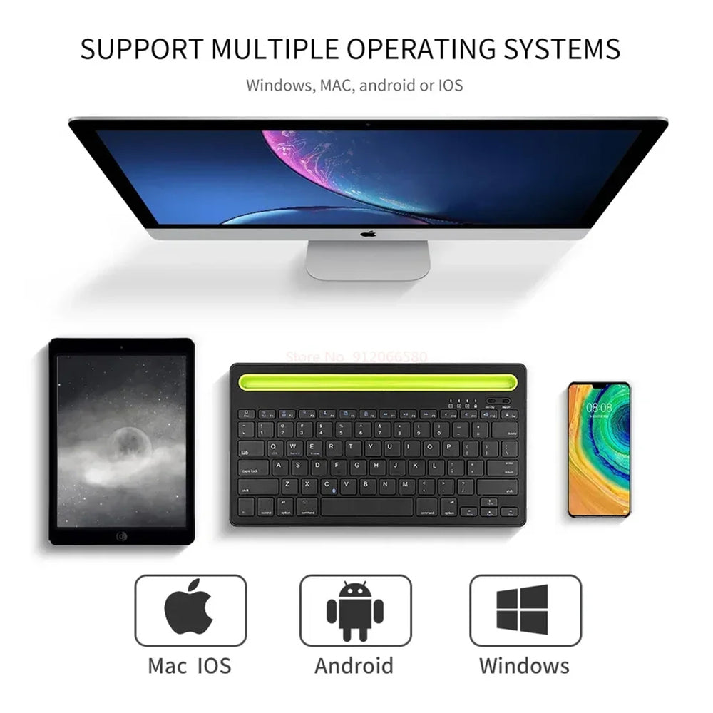 WIRELESS BLUETOOTH KEYBOARD WITH PHONE/TABLET HOLDER SLOT
