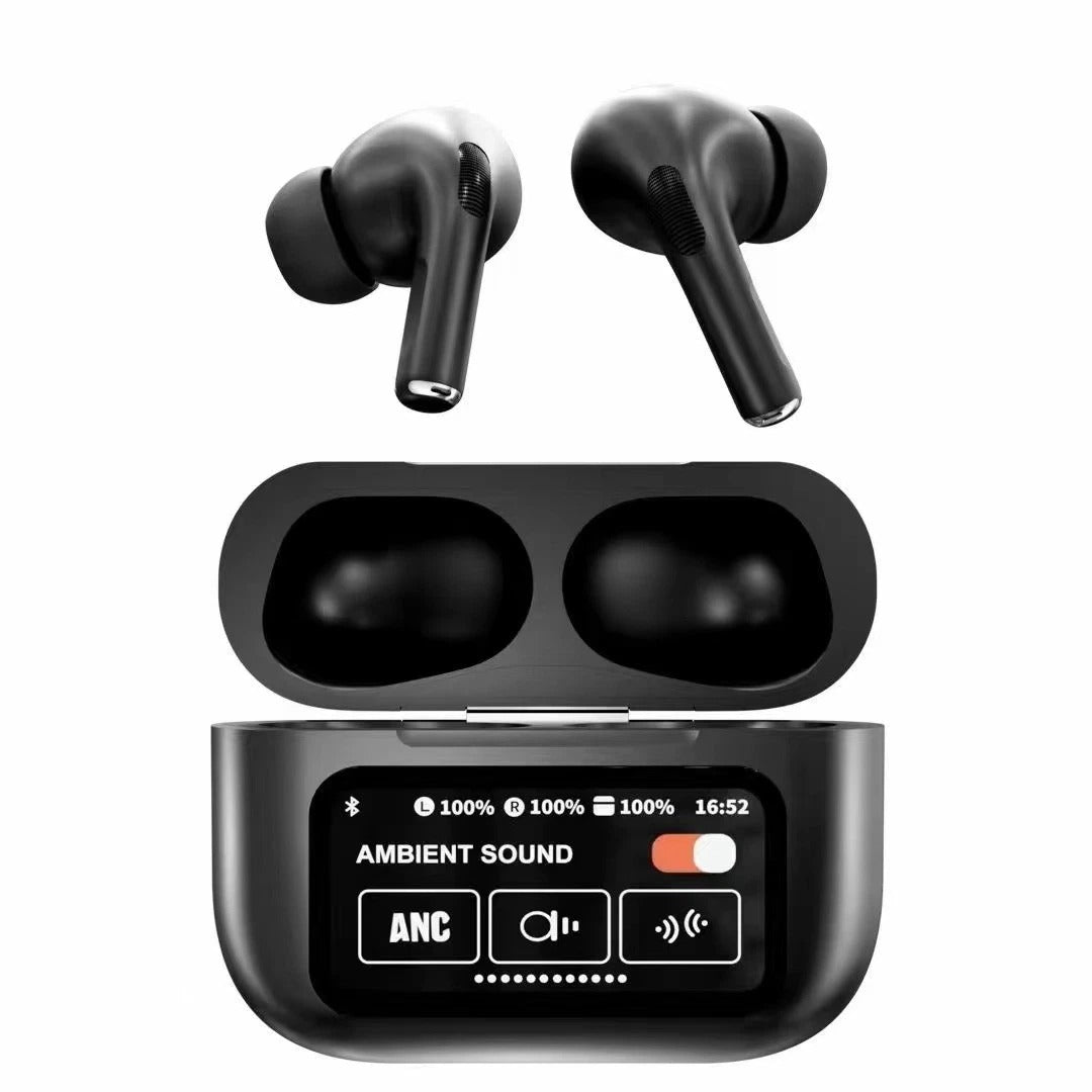 BLACK NEW A9 PRO APPLE AIRPODS ANC/ENC ZHONGKELQNXUN TOUCH CONTROL BT 5.4 EARBUDS