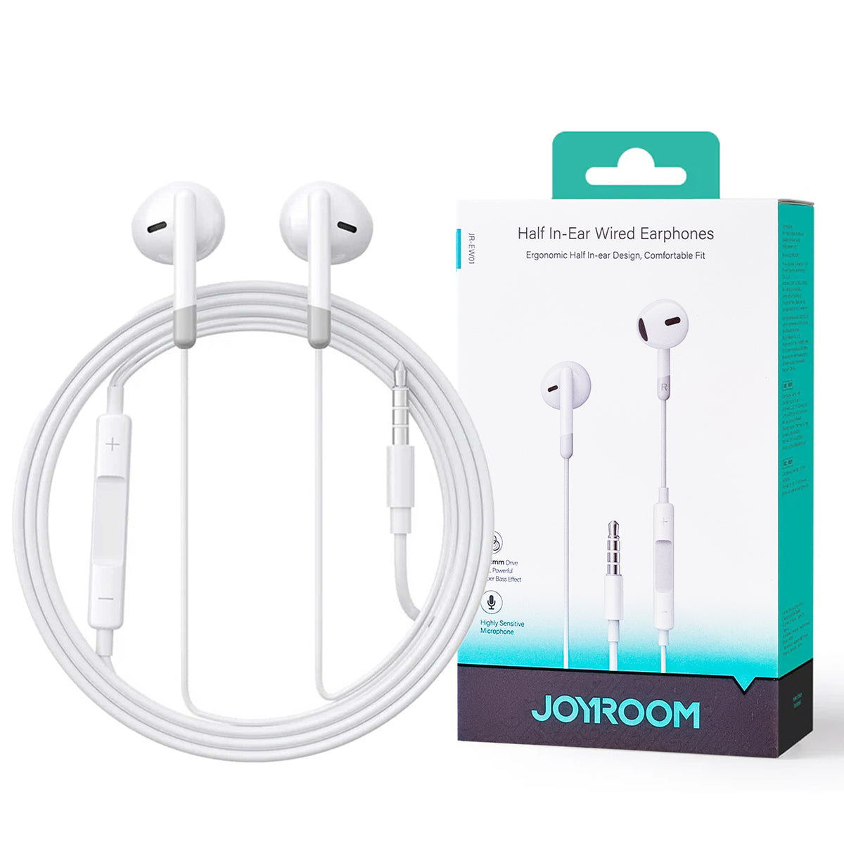 JOYROOM-EW01 3.5MM Wired Series Half In-Ear Wired Earphones white