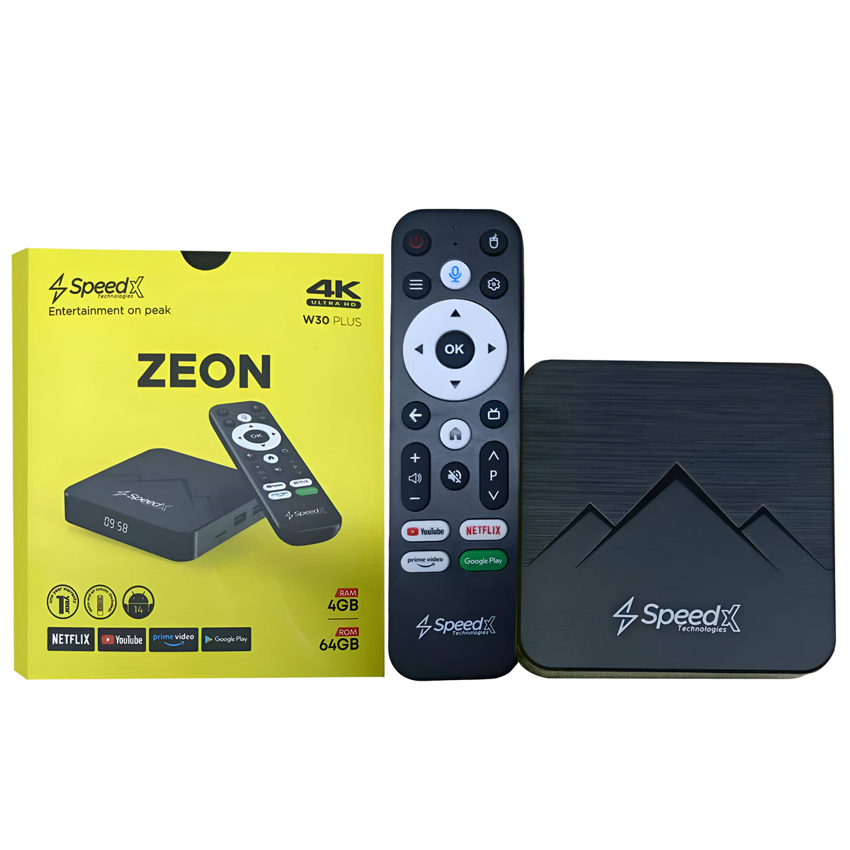 SPEEDX W30 PLUS ZEON QUAD-CORE ARM CORTEX A53 ANDROID 14.0V DUAL WIFI BAND 4K 60FPS SMART TV BOX 4GB+64GB