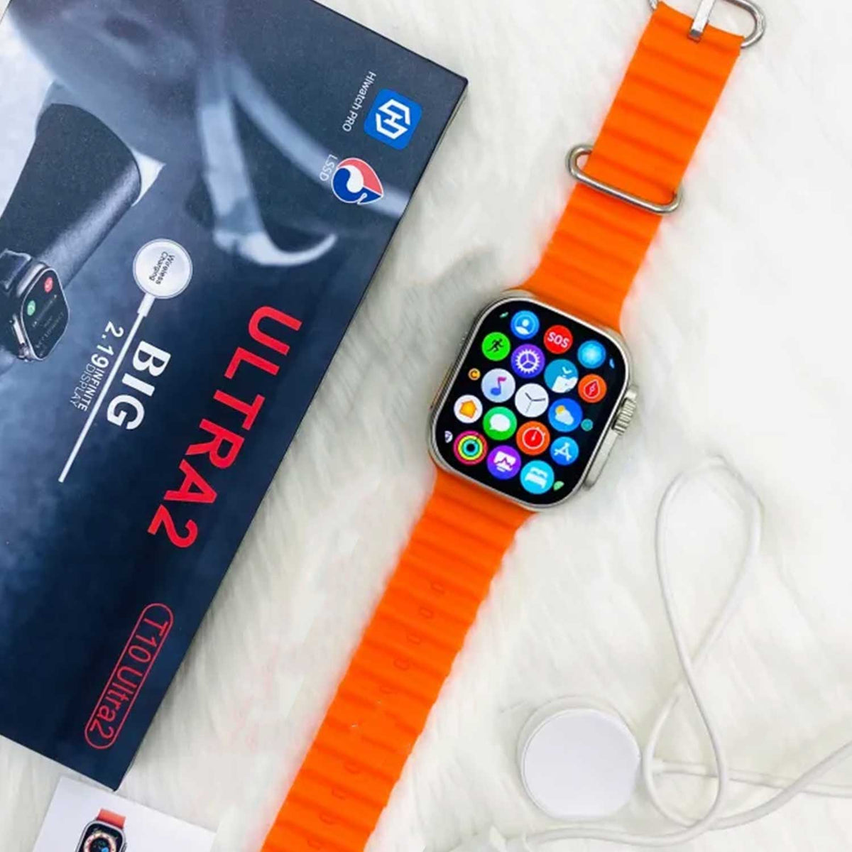 T10 ULTRA 2 SMART WATCHES 2.19 INCH 49MM STRAPS BT CALL WITH HIWATCHPRO APP (ORANGE)