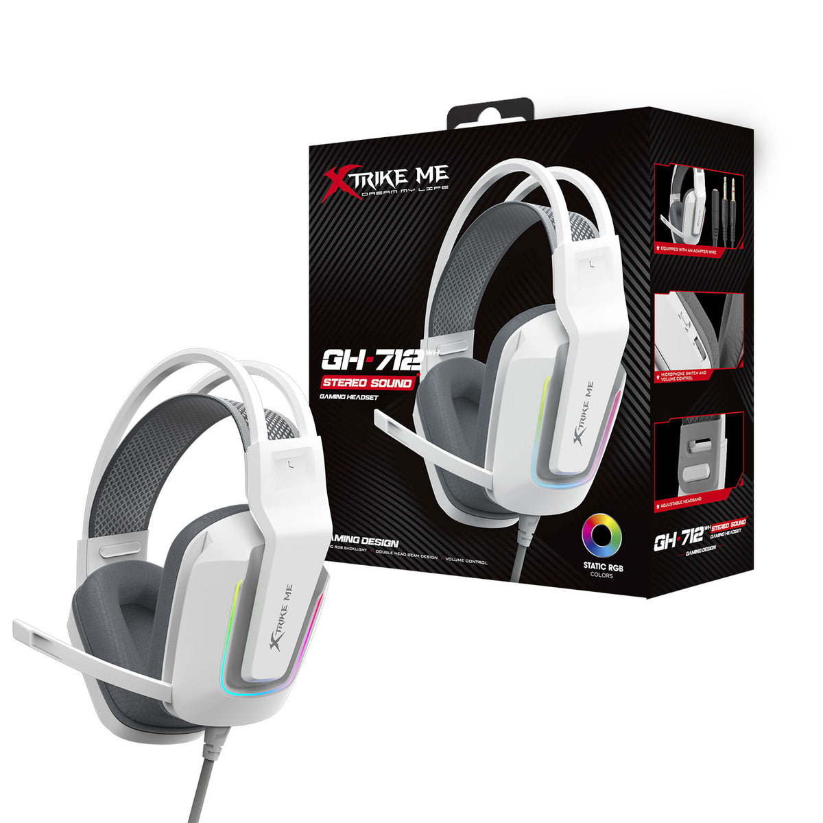 XTRIKE ME GH712 RGB GAMING HEADSET WITH NOISE REDUCTION MICROPHONE WHITE